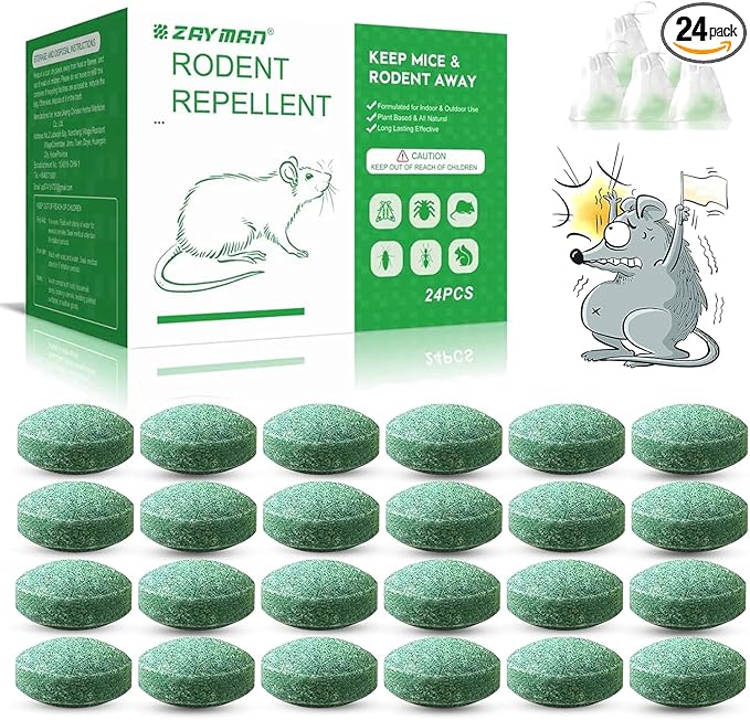24PCS Mouse Rodent Repellent, Natural Mouse Repellent Peppermint Oil for Mice, Rats, Squirrels, Spiders and Pests, Keeps Pests Away Effectively from Garden & Home, Indoor & Outdoor Use