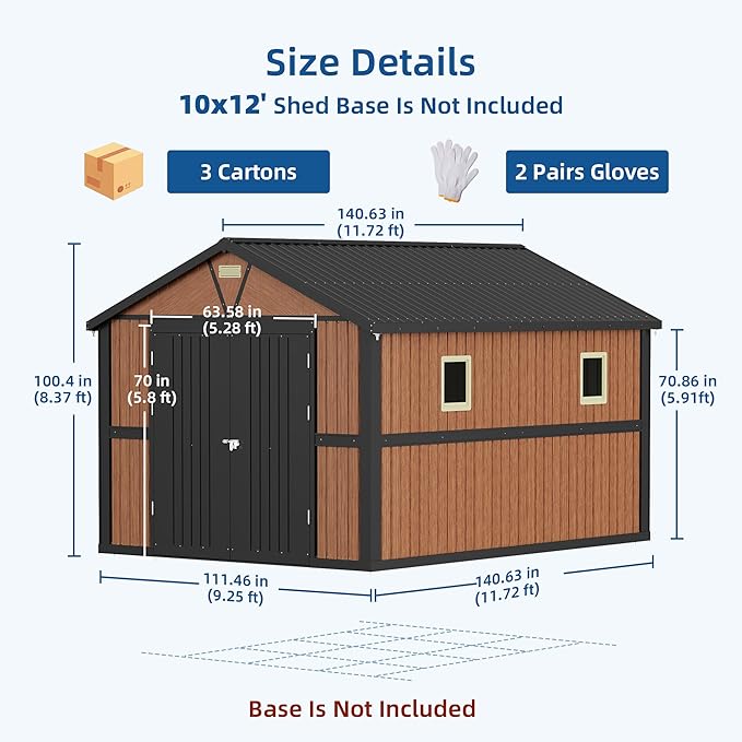 Outdoor Storage Shed, 10x12 FT Garden Metal Shed with Lockable Doors & Window, Extra Large Tool Shed for Backyard, Patio & Lawn