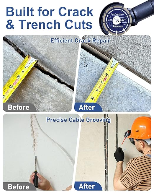 4.5" Diamond Tuck Point Blade for Grinding, 3/8" Thickness – Premium Diamond Blade for Mortar Joint Removal, Concrete & Brick Grout Repair, 7/8" Arbor, Fast Clean Cutting
