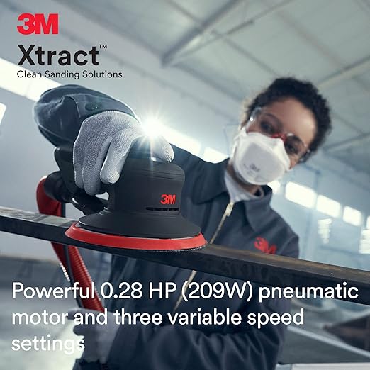 3M Random Orbital Sander, Xtract Pneumatic 88945, 5 in, Self-Generated Vacuum, 3/32 in Orbit, Ergonomic and Lightweight ROS, 209W Motor, Dust Extraction