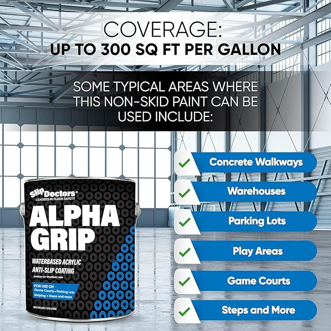 Alpha Grip Non-Slip Paint for Concrete & Asphalt – Non-Skid Coating Ideal for Striping Parking Lots, Playgrounds & Pavements (Medium Gray, 1 Gallon)