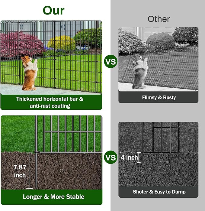 10 Panel No Dig Decorative Garden Fence - 48in H x 22.5ft L, Tall Animal Barrier for Dogs Rabbits, Rustproof Metal Wire Panels for Yard, Patio, and Outdoor Border Use