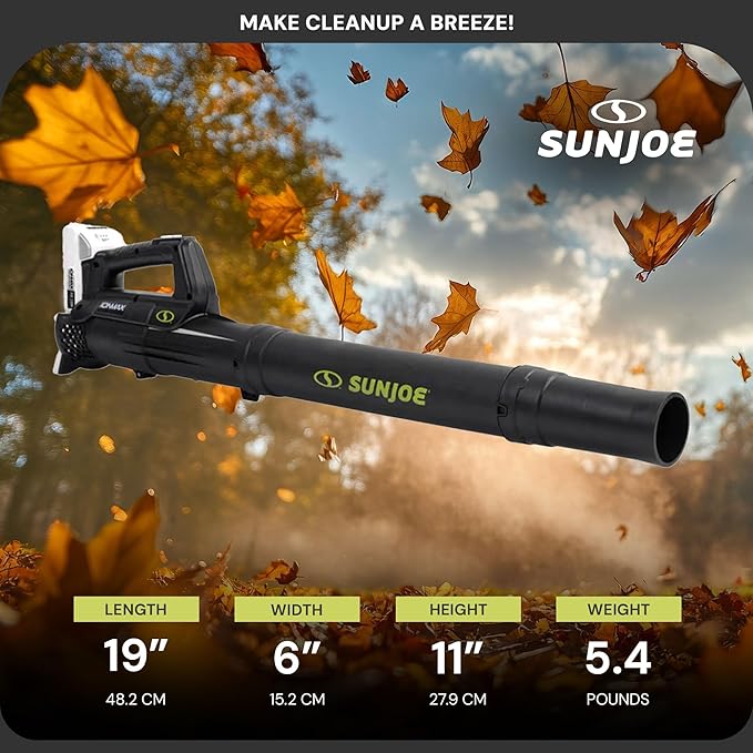 Sun Joe Cordless Jet Blower with Compact Turbine, Battery & Charger, 24V, 100 MPH - Portable and Lightweight Battery-Powered Electric Equipment for Lawn, Garden, and Yard Care, IONMAX 24V-TB-LTE