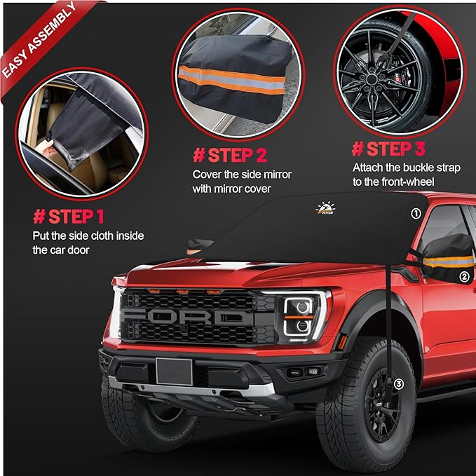 Zettum Truck Windshield Cover for Ice and Snow - 600D Large Windshield Snow Cover for Pickup Truck Heavy Duty, Winter Car Windshield Covers for Ford F150, Silverado, GMC Sierra, Ram, Van, and More
