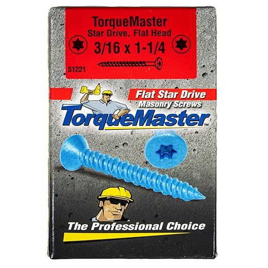 Blue Ruspert Star Drive Flat Head Masonry Screws, 100 Pieces - 3/16" x 1-1/4" Self-Tapping Concrete Masonry Screws, Fasteners for Interior & Exterior Construction, Repair