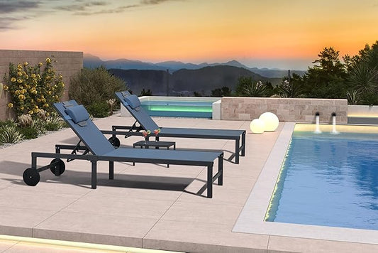 PURPLE LEAF Beach Lounge Chair with Face Hole Pillow and Headrest Adjustable 5-Position Lay Flat Aluminum Patio Chaise Lounges Set Wheels Outdoor Tanning Chair for Sunbathing Pool Beach Indigo