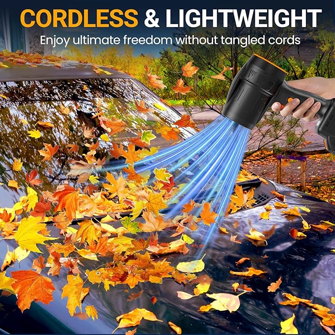Mini Small Handheld Cordless Leaf Blower with 2×4.0Ah Batteries & Charger – Portable Electric Rechargeable Blower, 500,000 RPM Turbo Jet High Power, Lightweight for Yard, Patio & Garage Cleaning
