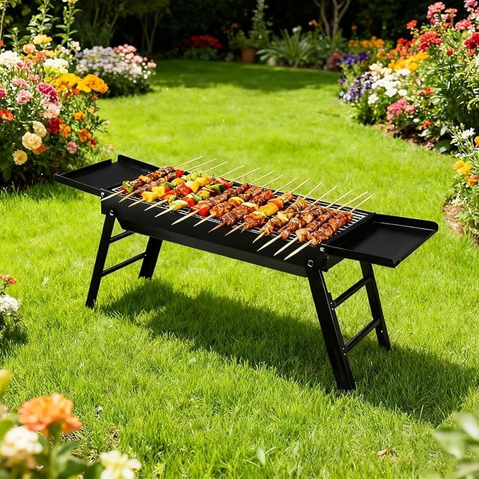 Portable Charcoal Grill - Foldable Removable Stove, Outdoor Grills with Trays, Compact Easy Storage, Authentic Versatile Design, Premium Camping Grill, Backyard Cooking Tool for Garden, Picnic, Travel