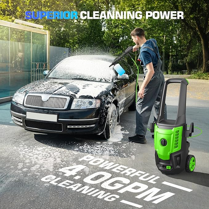 5000PSI Pressure Cleaner, 2025 4.0 GPM High Power Cleaner Machine, with Adjustable Nozzle and Soap Bottle for Cars/Fences/Driveways/Home/Patios (Green)