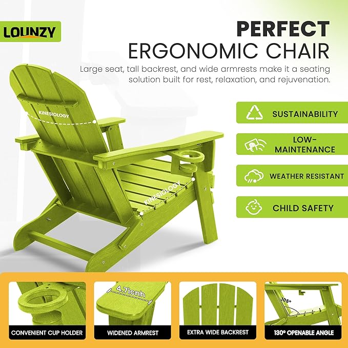 LOUNZY Folding Adirondack Chair Set of 6, Lime