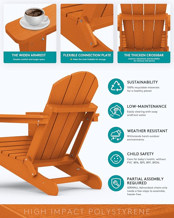 SERWALL Adirondack Chair Set of 8 for Patio Garden Outdoors Fire Pit- Apricot