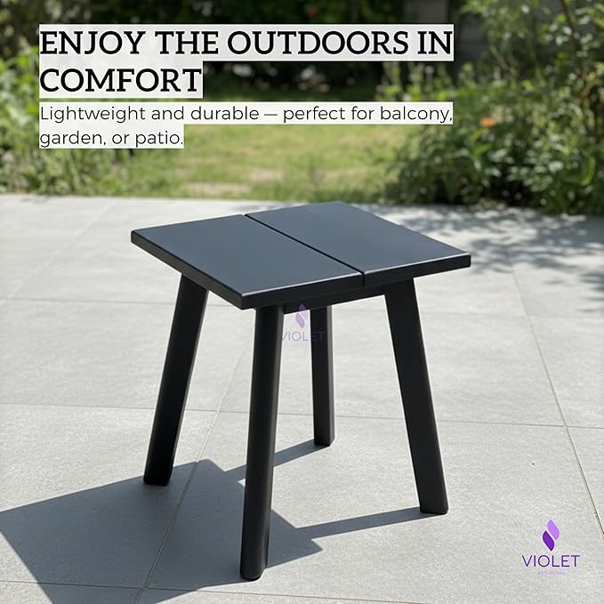 Black Teak Wood Shower Seat with Stainless Steel Legs – Waterproof Non-Slip Bath Stool, Indoor & Outdoor Use, 440 lbs Capacity, ADA Compliant, Handmade Compact Modern Design Bench