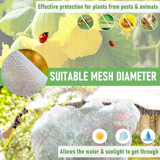 Fruit Tree Netting, 6.56x6.56 FT Plant Mesh Netting for Garden Protection with Zipper, Blueberry Bush Insect Netting Cover as Garden Pest Barrier from Cicadas, Bug, Bird for Apple, Tomato