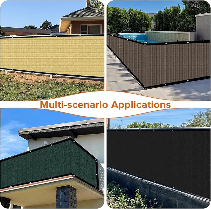 5ftx50ft Fence Privacy Screen Heavy Duty 170 GSM Windscreen & Dustproof Fabric Privacy Screen Covering Mesh Fencing for Outdoor Patio, Balcony, Pool Deck, Brown