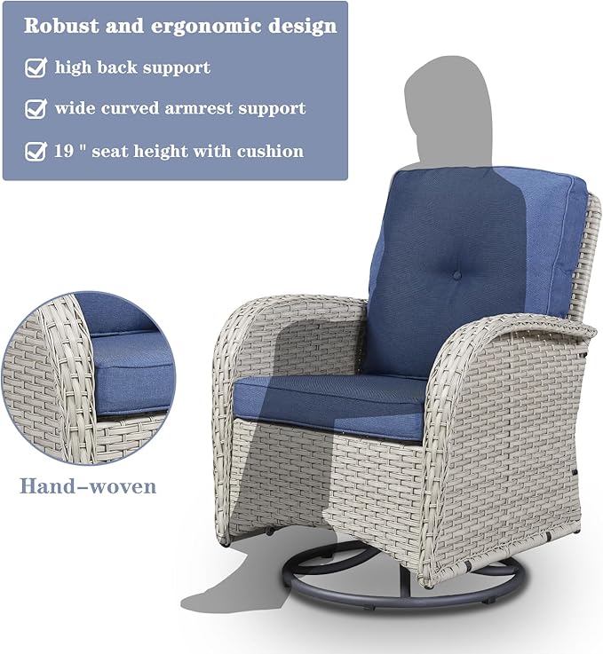 Belord Patio Wicker Furniture with Swivel Rocker Chairs Loveseat, 5 Piece Rattan Furniture Outdoor Swivel Rocking Chairs and Table Set for Patio Deck Porch Backyard