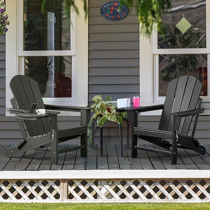 Adirondack Chair Set of 8, HDPE Folding Adirondack Chair with Multifunctional Cup Holder, Weather Resistant Fire Pit Chair for porches, patios, poolsides, Decks.