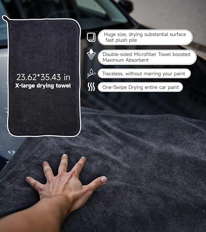 Drying Towel for Car Detailing Super Absorption Water Microfiber for Tender Care Thickened Towel for Speeding up Drying Car 15.75''*15.75''