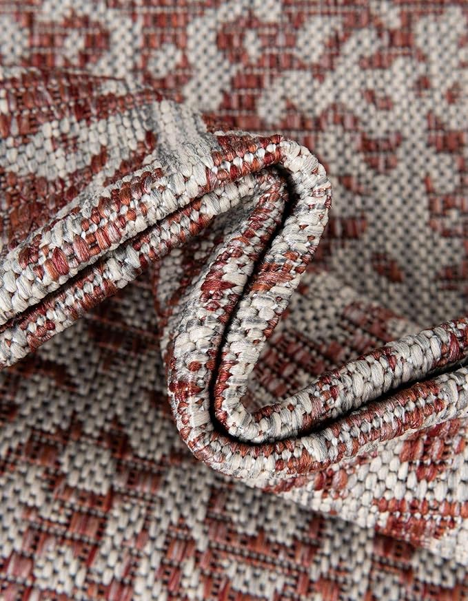 Unique Loom Outdoor Traditional Collection Area Rug - Timeworn (2' x 3' 1" Rectangle Rust Red/Gray)