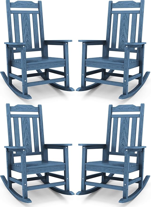 SERWALL Outdoor Rocking Chair Blue Set of 4