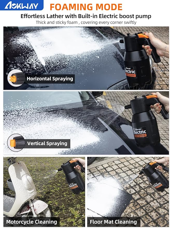aokway Cordless Electric Foam Sprayer Car Wash Kit - Handheld Foam Cannon for Car Cleaning Detailing, Snow Foam Blaster, Car Accessories for Men