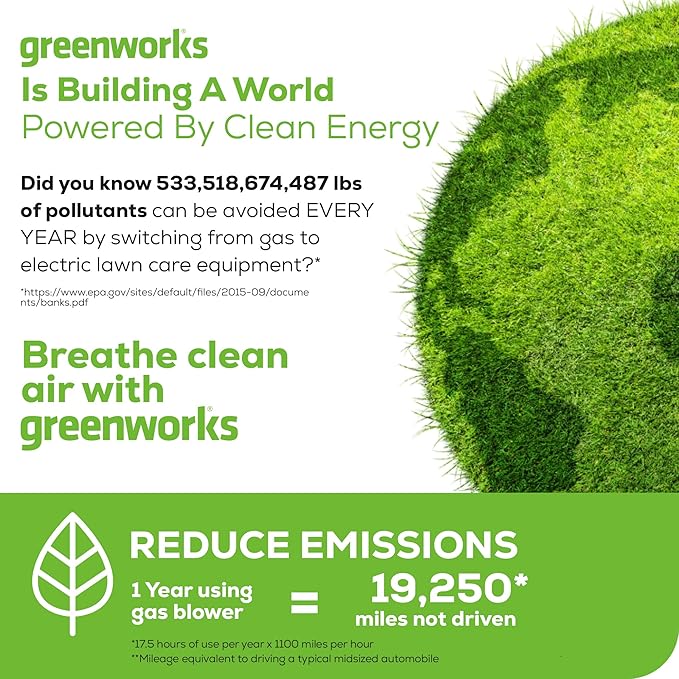 Greenworks 40V (130 MPH / 550 CFM / 75+ Compatible Tools) Cordless Brushless Axial Leaf Blower, 4.0Ah Battery and Charger Included