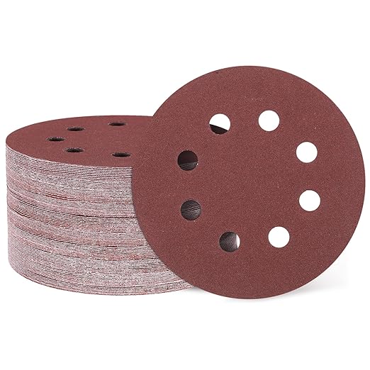 HARFINGTON 150 Pcs 5 Inch Sanding Discs, 150 Grit Hook and Loop Sandpaper, 8-Hole Aluminum Oxide Orbital Sander Sandpaper for Woodworking Automotive Metal Polishing, Red