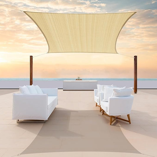 ColourTree 8' x 10' Beige Sun Shade Sail Rectangle Canopy - UV Block & Water Permeable, Heavy Duty Awning for Patio, Garden, Backyard, Yard & Outdoor (We Make Custom Size)