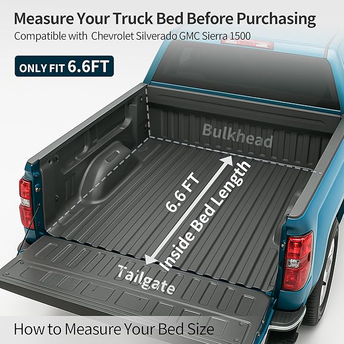 OEDRO Quad Fold Hard Truck Bed Tonneau Cover Fit for Chevy Silverado 1500 / GMC Sierra 1500 New Body Style 2019-2025 with 6.6ft Bed w/o Multi-Flex Tailgate, Black