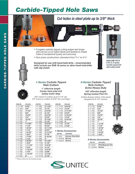 CS Unitec 1-1-1120 3-3/4" x 1" TCT Tungsten Carbide-Tipped Hole Saw for Hand-Held Drills