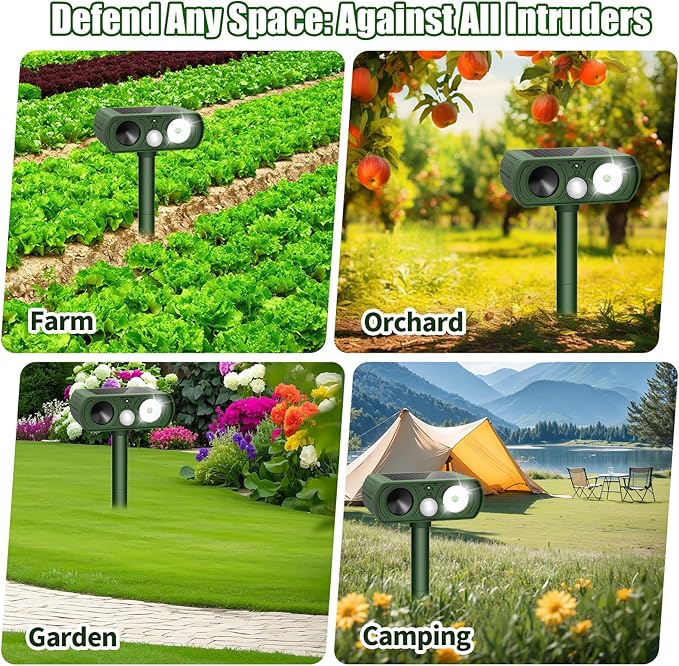 Solar Ultrasonic Animal Repellent, Deer Repellent Devices Waterproof, Cat Repellent Outdoor with Motion Detection Squirrel Skunk Rabbit Dog Raccoon Deterrents Animal Repeller for Yard, 1 Pack