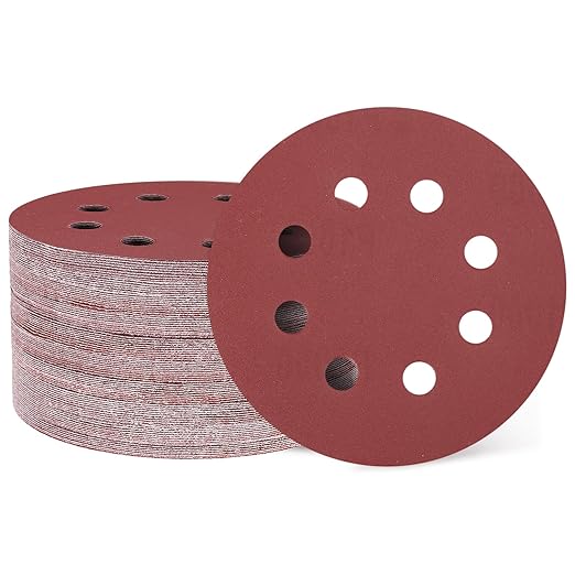 HARFINGTON 100 Pcs 5 Inch Sanding Discs, 1000 Grit Hook and Loop Sandpaper, 8-Hole Aluminum Oxide Orbital Sander Sandpaper for Woodworking Automotive Metal Polishing, Red