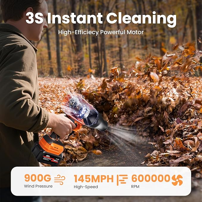Leaf Blower Cordless, 48V Dual Batteries, 30000 RPM Turbo Jet Blower with Extended Nozzles, Premium Lightweight Handheld Set for Lawn Care, Leaf/Car/Snow/Dust Cleaning in Patio & Yard
