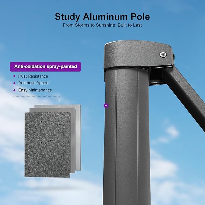 PURPLE LEAF 9' X 11.5' Rectangle Patio Umbrella Outdoor Large Aluminum Cantilever Umbrella with 3-Year Fade Resistance Recycled Fabric and 360-degree Rotation for Deck Pool Garden, Graphite Grey