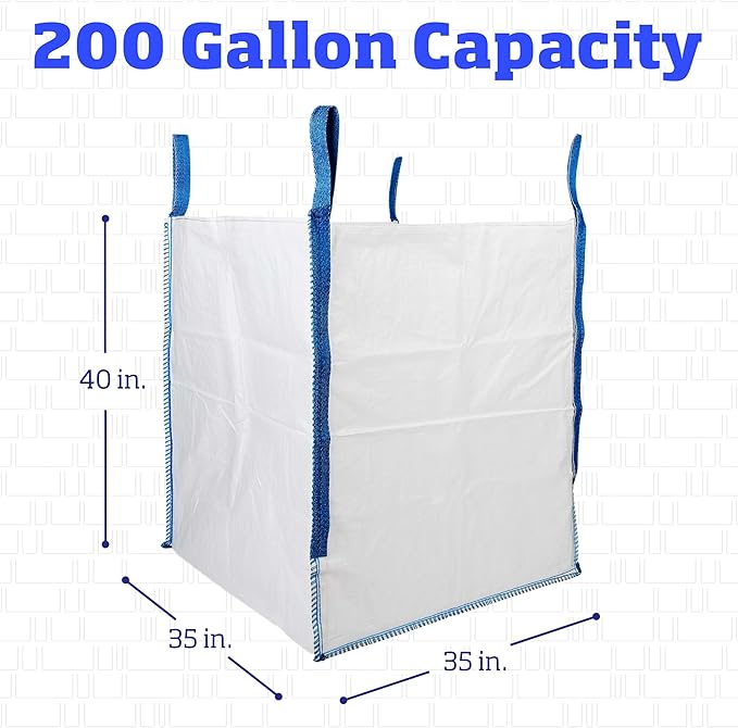 DURASACK Heavy Duty Builder's Bulk Bags 200-Gallon White Woven Polypropylene Contractor Trash Bags for Demo and Construction, Holds up to 2200 lbs, Open Top, Pack of 3