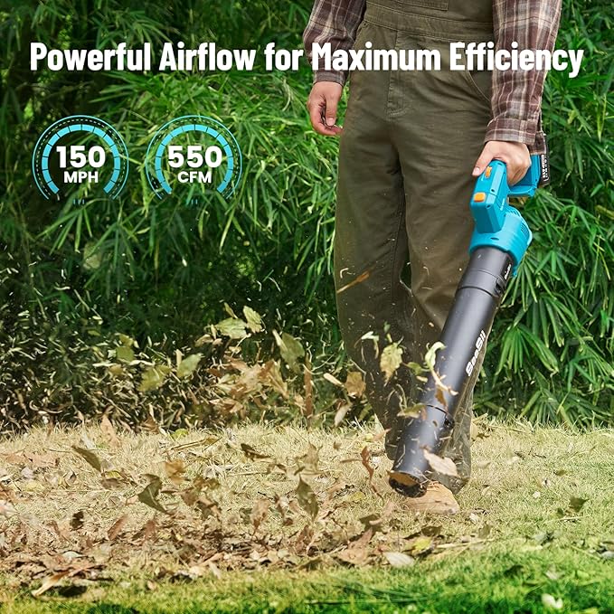 SEESII Leaf Blower Cordless, Electric Leaf Blower with 2 * 4.0Ah Batteries and Charger, 5 Speed Mode Electric Blower for Lawn Care, Powerful and Lightweight for Yard, Patio, Garden, Grass