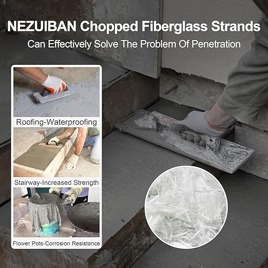 Fiberglass for Concrete, 3/4" Length,2.5 Lb, AR-Glass Chopped Strand Fiberglass for Concrete Cement Mortar Reinforcement