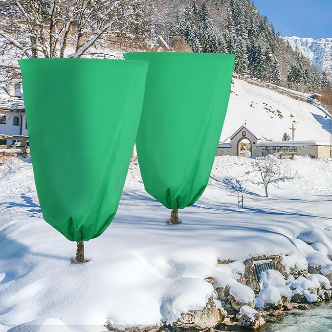 Ideal Swan 4 Pack Plant Covers Freeze Protection for Winter, Winter Plant Cover with Zipper Drawstring Frost Cloths for Outdoor Plants, Winter Tree Covers Freeze Protection (23.6" x 31.5",Green)