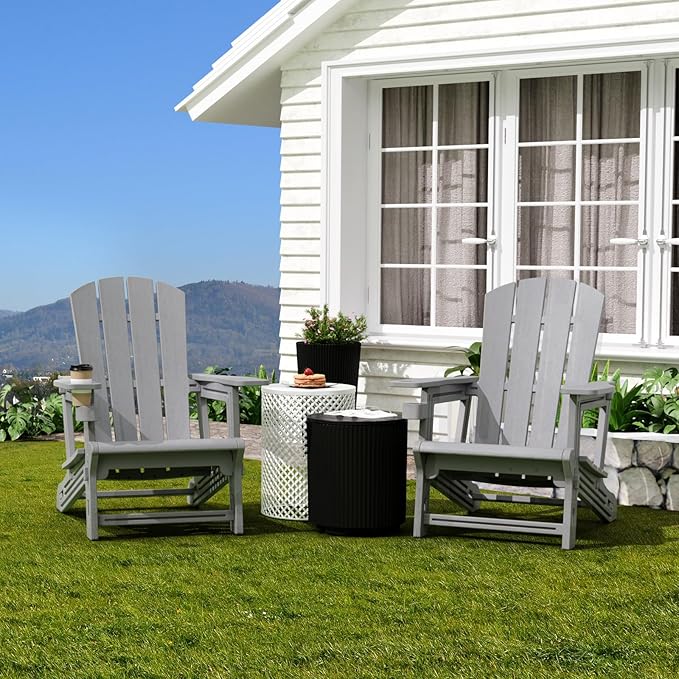 FONTOI Adirondack Chair, Plastic Outdoor Patio Adirondack Chairs with Cup Holder, 400 LBS Capacity Recliner Chair Garden Chair for Backyard Lawn Beach Set of 2 Grey