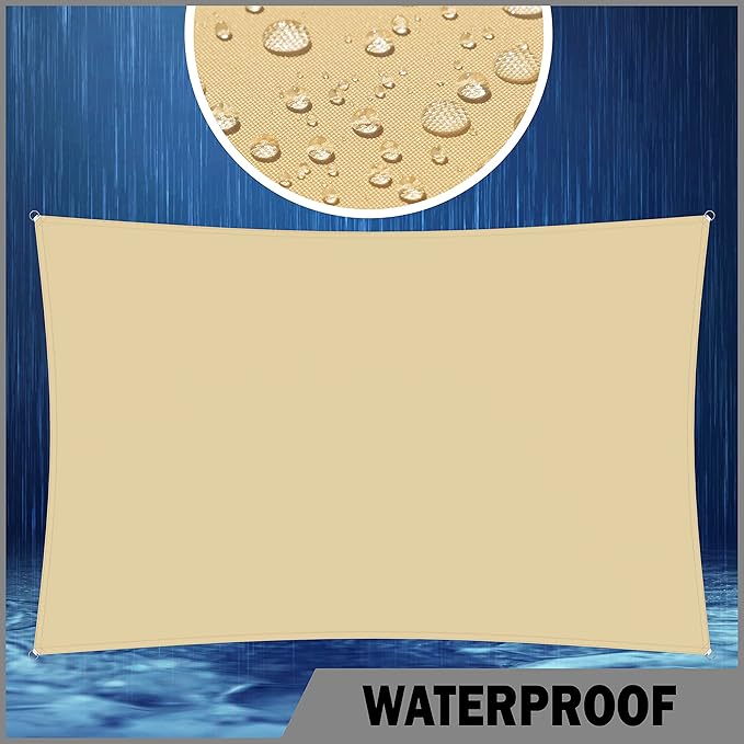 ShadeMart 14' x 14' Beige Square Waterproof Sun Shade Sail Canopy Awning, 95% UV Blockage & Water Resistant smTADS14, Outdoor Backyard Patio Garden Carport - We Make Custom Size