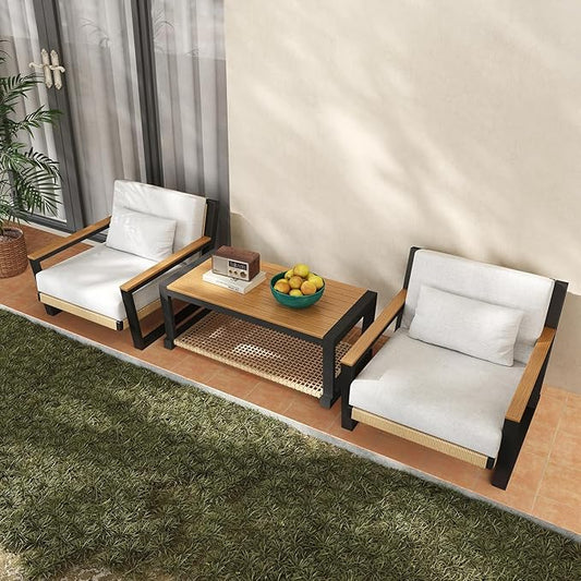 Aluminum Patio Sofa Set with PE Rope Weaving, 500lbs Capacity Outdoor Conversation Set, Waterproof UV-Resistant Cushions & Powder-Coated Frame, Modern Sectional for Poolside, Garden Yellow