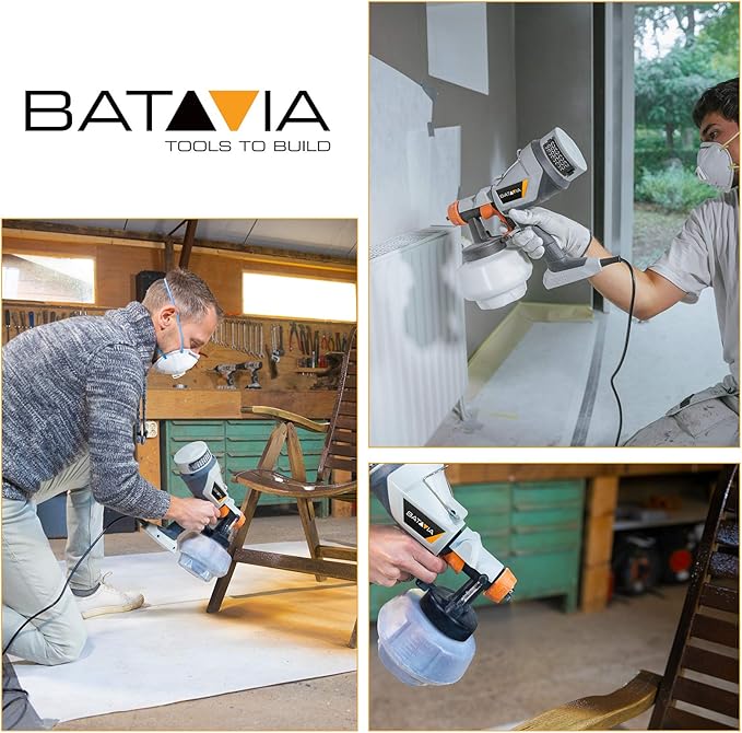 Paint Sprayer - BATAVIA HVLP Electric Spray Paint Gun, 1200ml High Capacity Container Easy to Clean, 4 Nozzles and 3 Patterns, for Furniture, Cabinets, Fence, Walls, Door, Garden Chairs etc