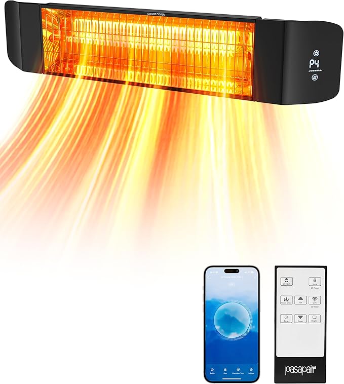 Pasapair Electric Patio Heater - Smart Infrared Indoor Heater 24H Timer with APP Control - Wall Mounted Outdoor Heater for Patio Garage - IP65 CSA Certified
