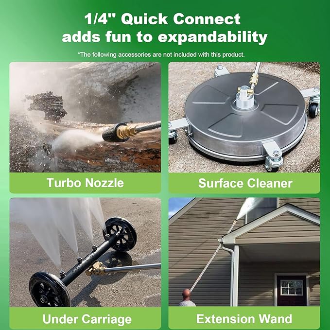 5000PSI 4.0GPM Heavy Duty Power Cleaner with 33 FT Extension Hose, 4 Quick Connect Nozzles and Foam Cannon for Cars/Fences/Driveways/Patios/Home Cleaning, Green