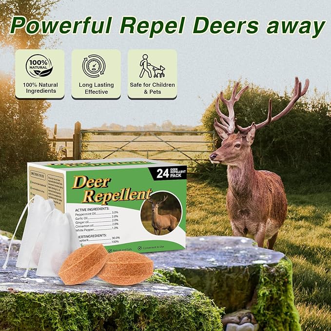 24 Pack Deer Repellent, Rabbit Repellent Outdoor Deer and Rabbit Deterrent for Plants Flower Vegetable Tree, Deer Rabbit Repeller Keep Deer Rabbit Out of Lawn Garden