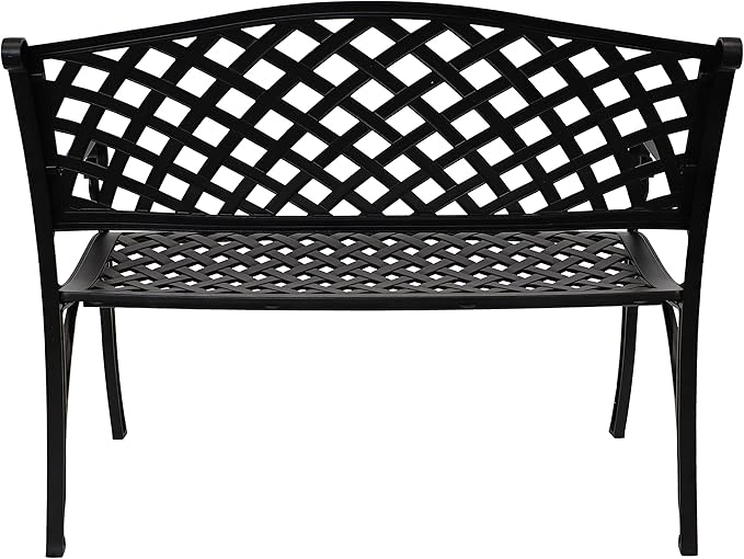 Sunnydaze 39-Inch Outdoor Bench for Patio or Park - Metal Garden Bench for Outdoors - Front Porch or Backyard Seat for Two - Black