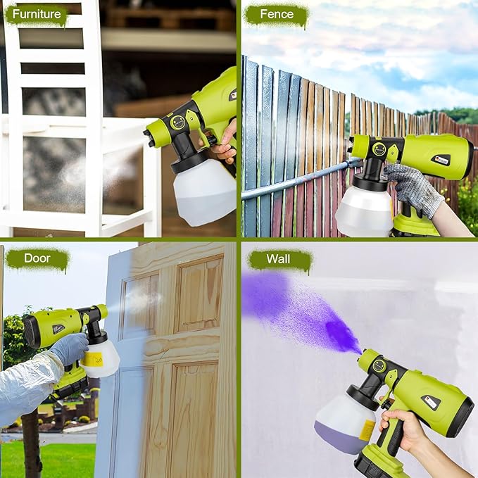 YEX-BUR Cordless Paint Sprayer for Ryobi 18V Battery, 200W Electric Handheld Paint Spray Gun with 1000ML Container for Furniture DIY Works House(Battery Not Included)