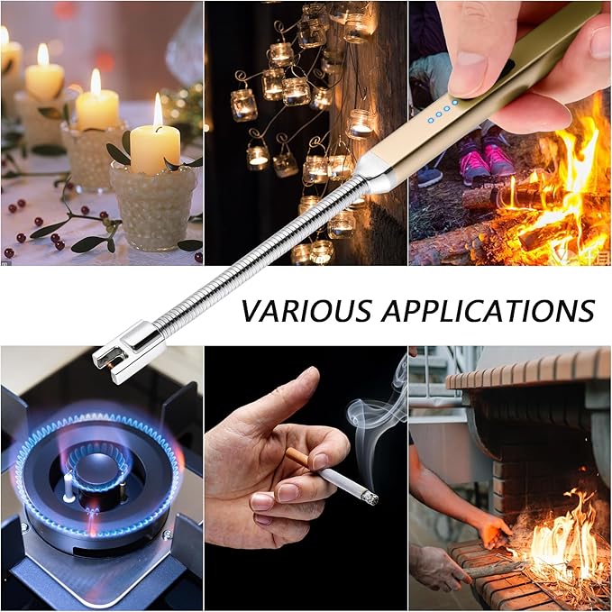 MEIRUBY Electric Candle Lighter, Birthday Christmas Stocking Stuffers Gifts for Women Mom Men Wife Sister, USB Arc Rechargeable Windproof Long Lighter for Candle BBQ Housewarming Gift Idals