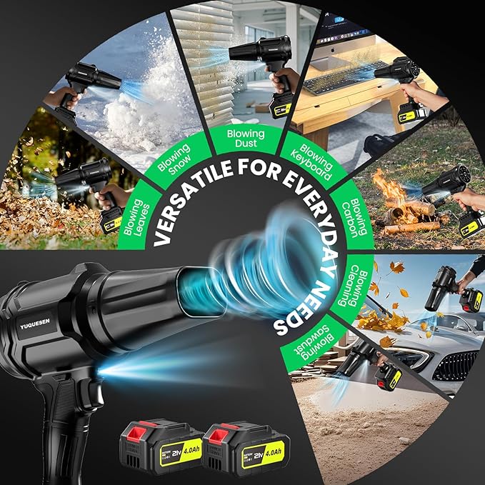 Cordless Leaf Blower, 980,000 RPM Handheld Leaf Blower with 2 X 4.0Ah Batteries & Charger, Lightweight Leaf Blowers for Patio Cleaning, Lawn Care, Leaves, Dust - Dark