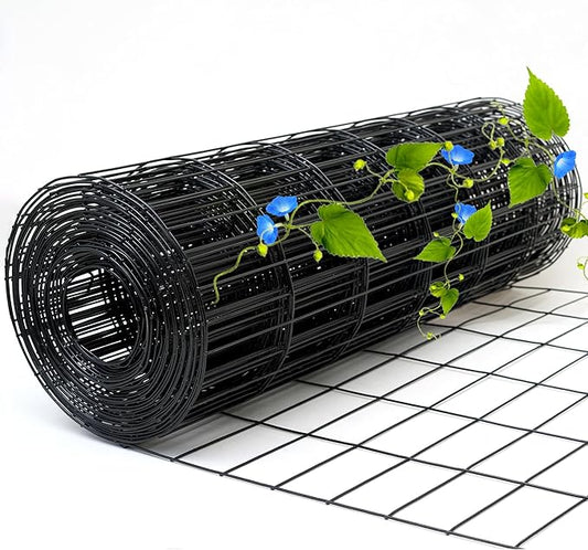 Black Metal Garden Fence, 60inch(H) x 100ft(L), 2 inch x 3 inch,14GA 2/3/4/5/6 Ft Tall Chicken Wire PVC Coated Welded Wire Mesh Roll for Dogs Border Yard Vegetable Plant Protection Poultry Netting