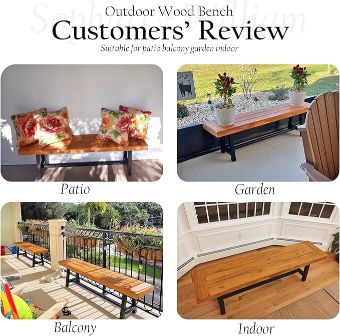 Sophia & William Outdoor Bench Garden Bench Wood 63", Patio Dining Bench Weatherproof, Wooden Park Front Porch Benches for Outside, Backless Acacia Wood Bench Long Narrow Clearance, 2 Pack, Teak